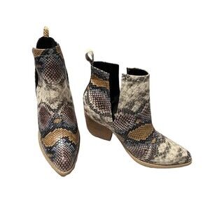 ARider Girl faux snakeskin Womens Chunky Heel Ankle Booties V Cut Out Sz 6.5